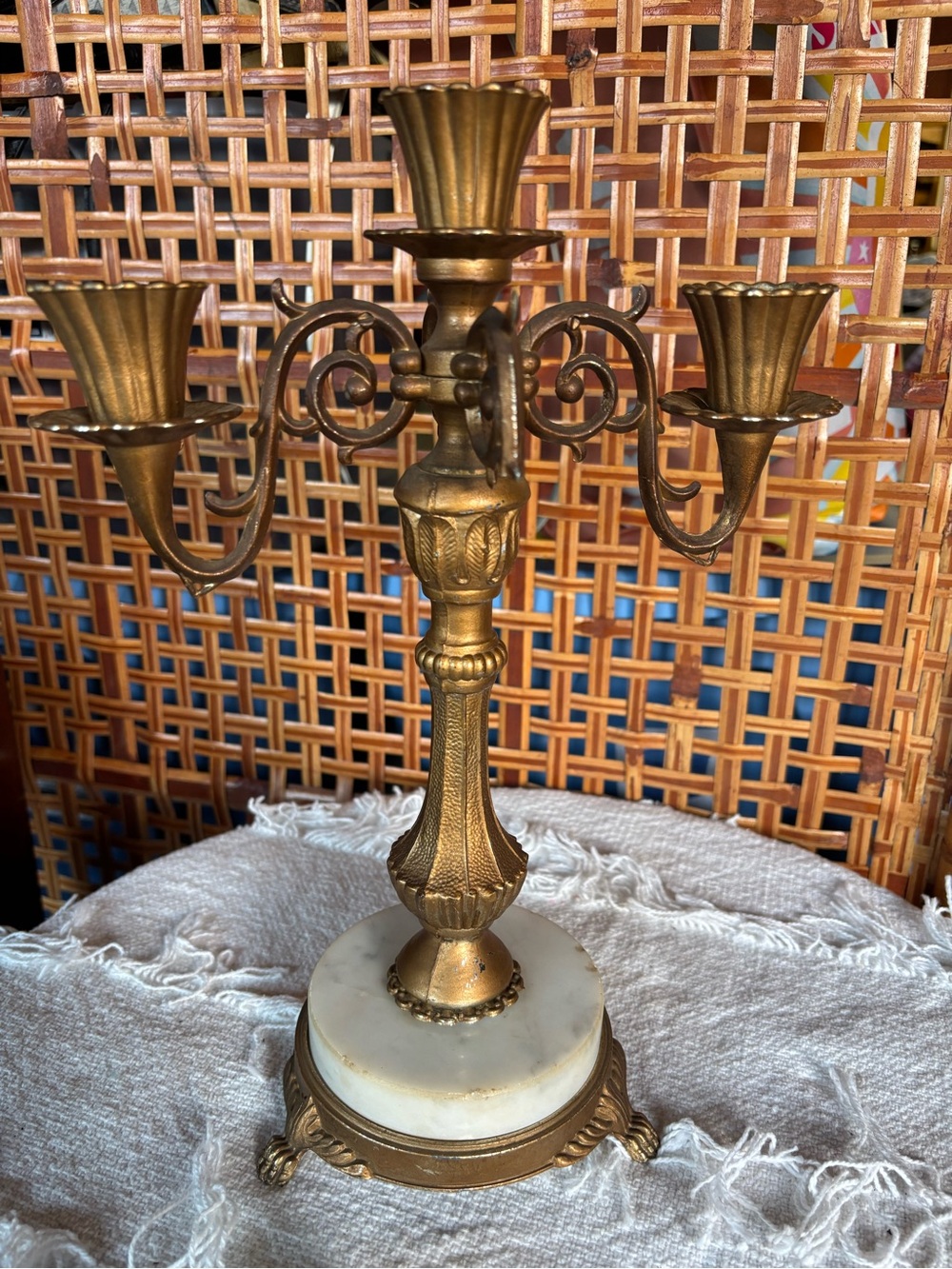 Vintage Brass Finish Marble Base Candelabra - Home Accents